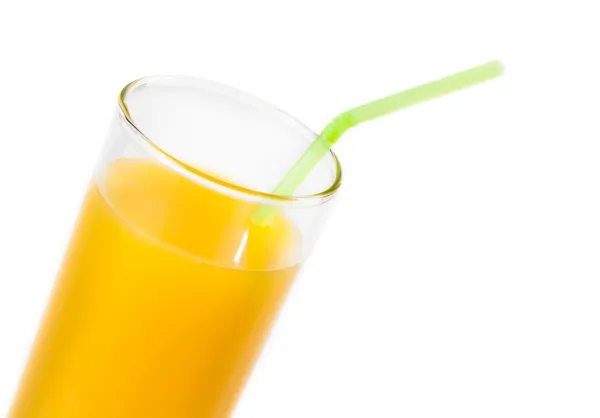 Full glass of orange juice with straw with space for text — Stock Photo, Image