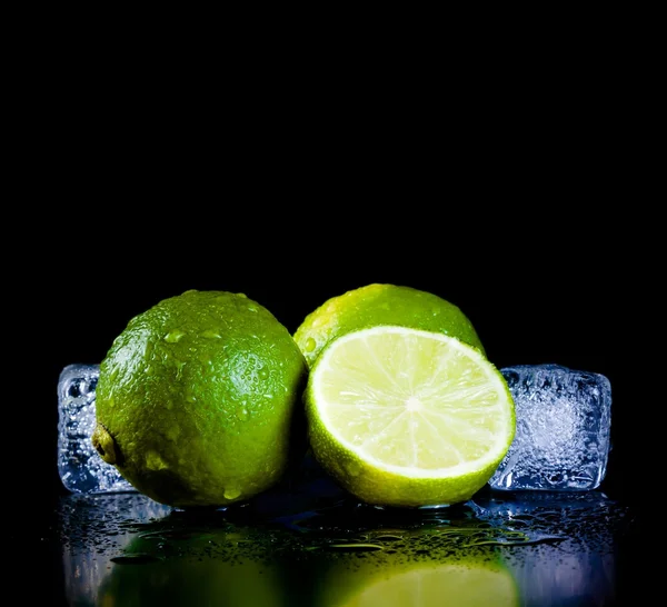 Fresh lime with ice cubes with space for text — Stock Photo, Image