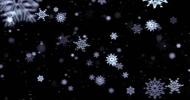 Рождество черный фон со снежинками падает снег с — стоковое видео
