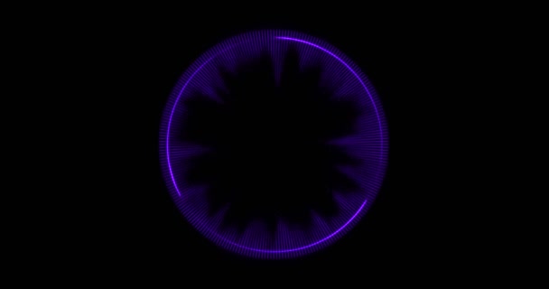 Blauw digitaal cirkel equalizer audiospectrum geluidsgolven zwart scherm achtergrond, stereo geluidseffect — Stockvideo