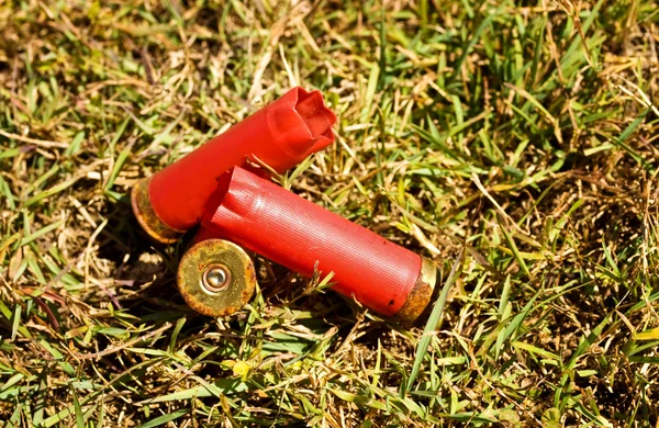Χρησιμοποιούνται απολύθηκε κοχύλια κενό κασέτες σφαίρα κόκκινο κυνηγετικό όπλο Εικόνα Αρχείου