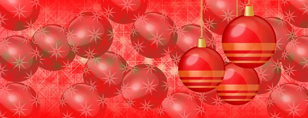 Natal papel de parede vermelho bugigangas no banner panorama — Fotografia de Stock