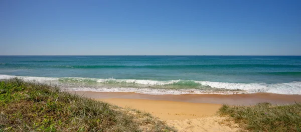 Buddina Foreshore Grassy Vegetation Sand Dunes Surf Waves Breaking Sea — Fotografia de Stock