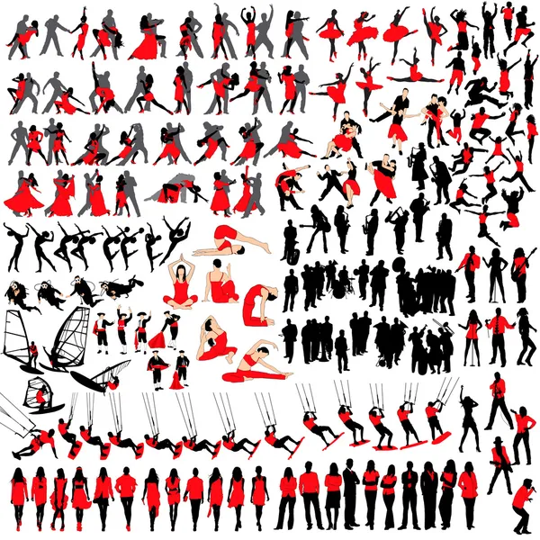 Over 150 people silhouettes — Stock Vector