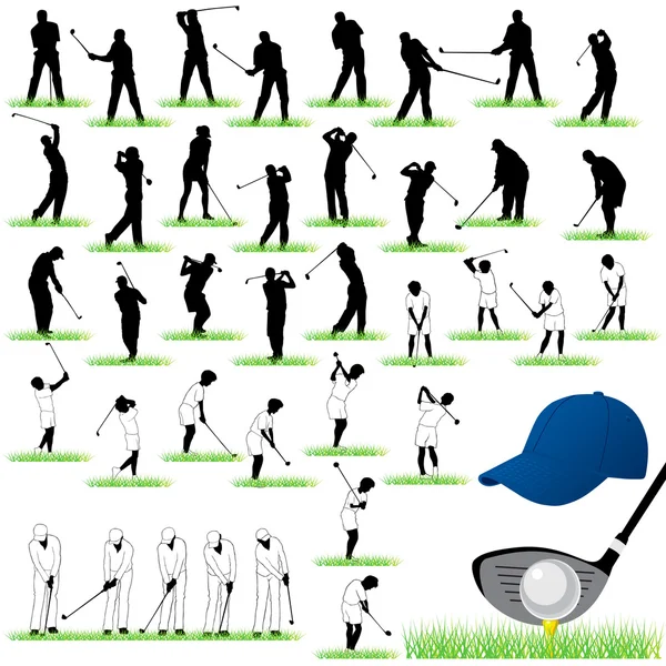 40 detaylı golf vector silhouettes ayarla — Stok Vektör