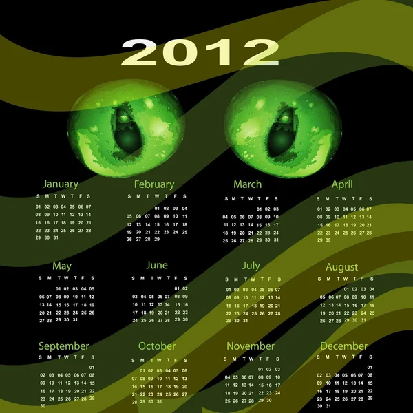 Calendário 2012 Olhos verdes de dragão . —  Vetores de Stock