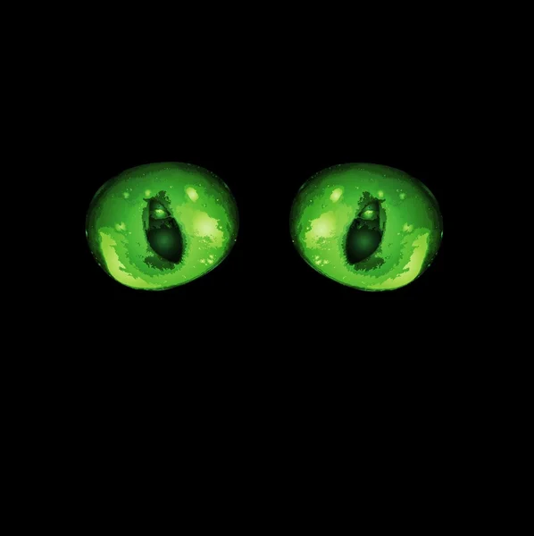 Yeux de chat vert hypnotique dans l'obscurité. Illustration vectorielle — Image vectorielle