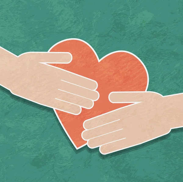 Mani che tengono il cuore. carità — Vettoriale Stock