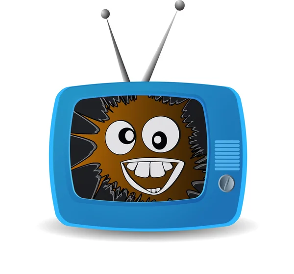 Blue TV. Broadcast a good mood. crazy smile. vector background. — Stock Vector