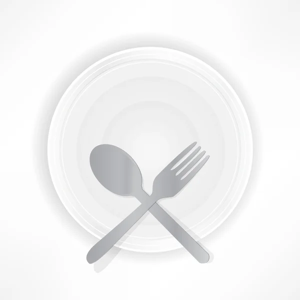 Fork with a spoon on a plate, food concept. — Stock Vector