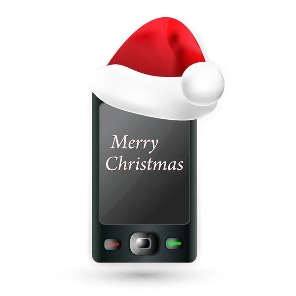 Smartphone s červenou čepici Santa. Mobilní telefon - vánoční... Vect — Stockový vektor