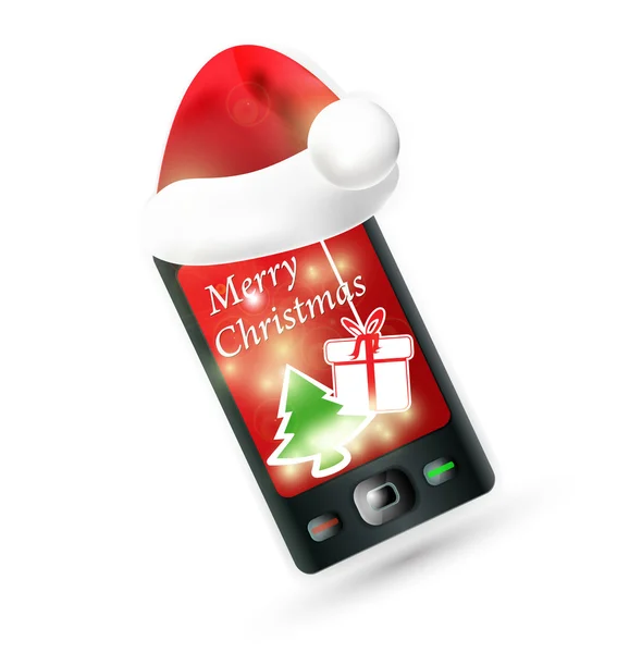 Smartphone rezygnować czerwony kapelusz Świętego Mikołaja. Telefon komórkowy - Boże Narodzenie... Vect — Wektor stockowy