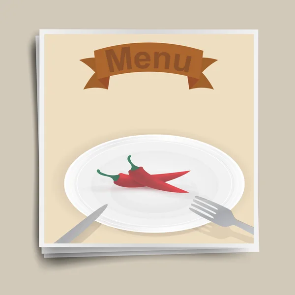Restoran Menü, kırmızı biber biber bir tabakta retro poster. — Stok Vektör