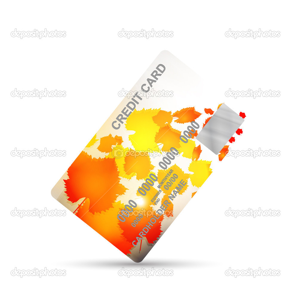 credit card on autumn isolated on a white background. business c