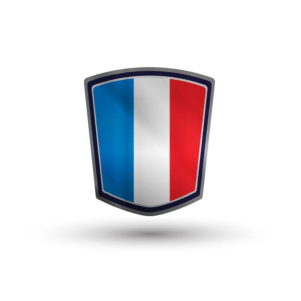 Bandera de Francia en metal brillante escudo vector ilustración — Archivo Imágenes Vectoriales