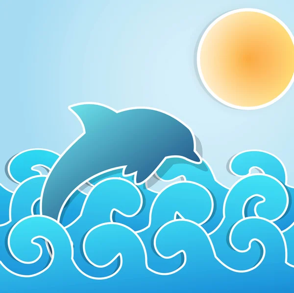 Dolfijn springen door golven — Stockvector