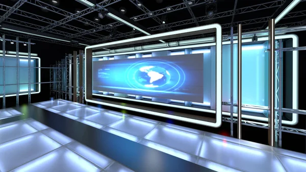 Virtuelles Fernsehstudio Set Vorhanden Grüner Hintergrund Renderingvirtuelles Setstudio Für Chroma — Stockfoto