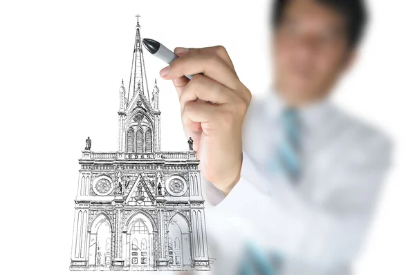 Empresario dibujar Cristo iglesia — Foto de Stock