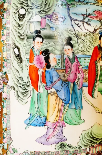 Antieke chinese kunst schilderij op keramische muur van chinese tempel — 스톡 사진