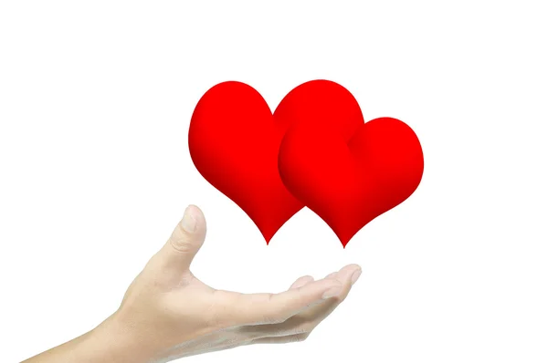 Mão segura o coração como cartão de dia de Valentim — Fotografia de Stock