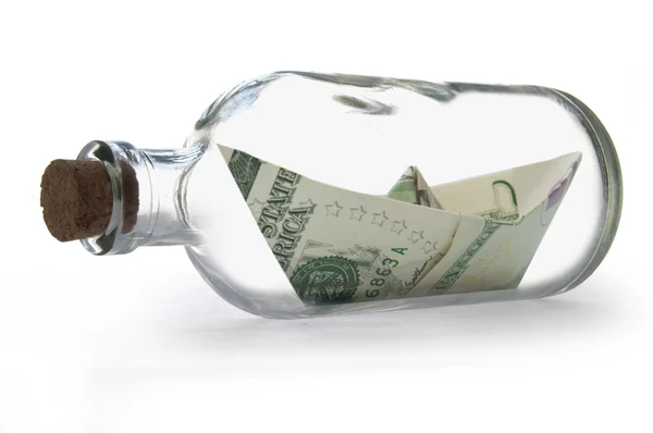 Dollar in Botschaftsflasche — Stockfoto