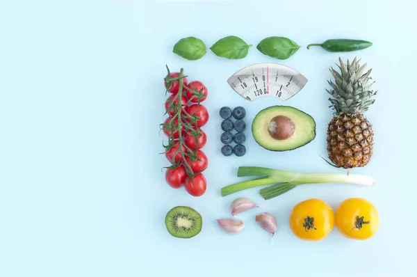 Essen Bad Waage Design Aus Obst Und Gemüse — Stockfoto