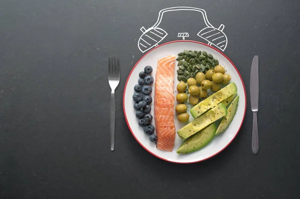 Nutrição Ceto Inclusive Carboidratos Proteína Gordura Uma Chapa Com Esboço — Fotografia de Stock