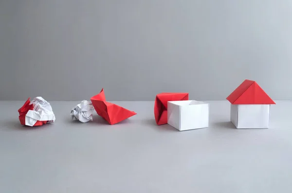 Paper House Making Stages Concept — Stock Photo, Image