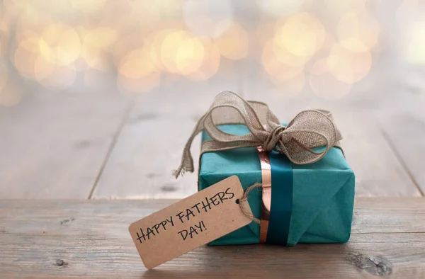 Wrapped Gift Father Day Greeting Label Attached — Stock Photo, Image