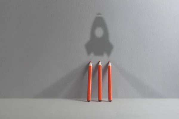 Back School Success Realising Dreams Concept Rocket Shadow Pencils — Foto de Stock