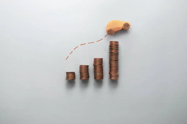 Increasing Fuel Petrol Price Concept Business Chart Stacks Coins Toy — Fotografia de Stock