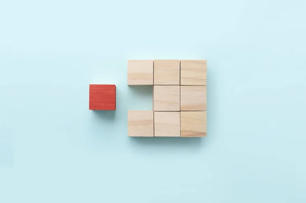 Red Wooden Block Standing Out Amongst Other Pieces Business Concept — Stock Photo, Image