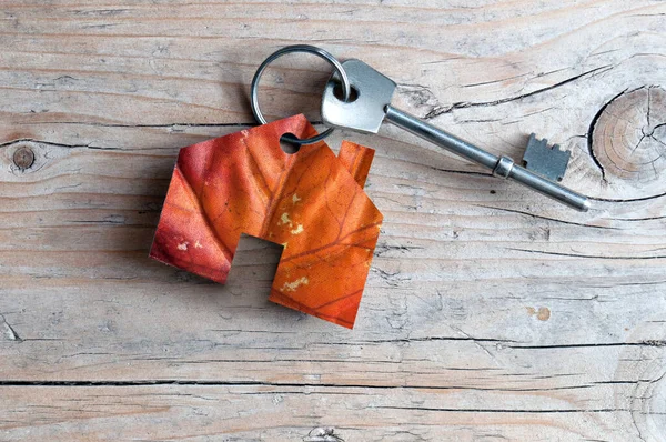 Miniature Autumn Real Estate House Key Closeup — Stock Photo, Image