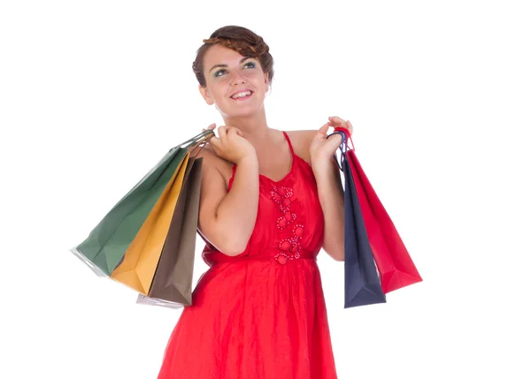 Mujer llevando bolsas de compras —  Fotos de Stock