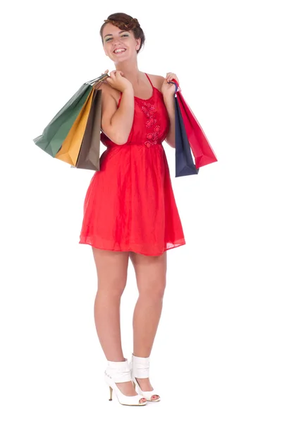 Mujer llevando bolsas de compras —  Fotos de Stock