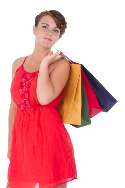 Mujer llevando bolsas de compras —  Fotos de Stock