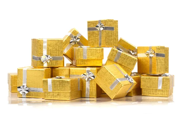 Pile of gold gift boxes — Stock Photo, Image