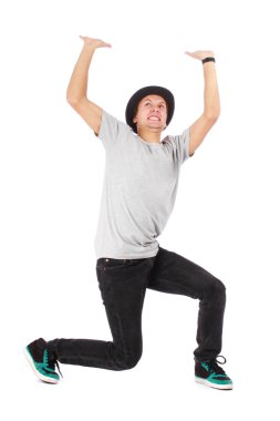 adam stand ve basarak yukarı ifade etme