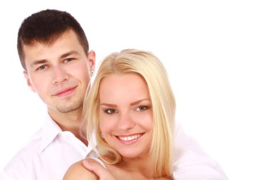 aşk gülümseyen genç bir çift portre kadar yakın