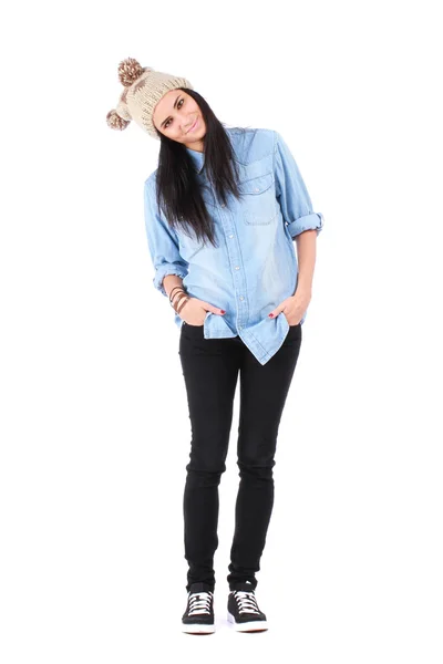 Retrato de una joven mujer emocional con sombrero —  Fotos de Stock