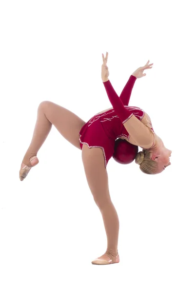 Flexible girl gymnast in a costume — Stock Photo, Image