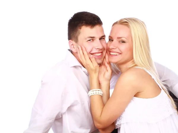 Couple heureux amoureux souriant — Photo