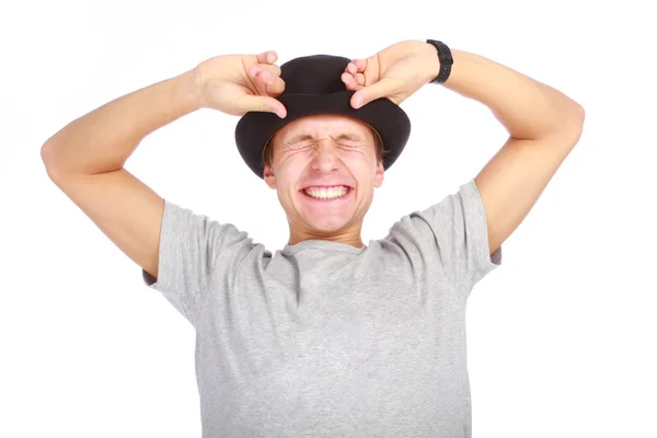 Retrato de un joven feliz con sombrero — Foto de Stock