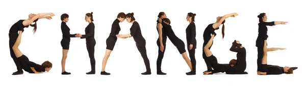 Black dressed people forming CHANGE word — Stock Photo, Image