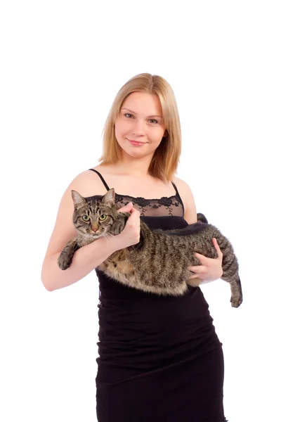 Giovane donna con gatto — Foto Stock