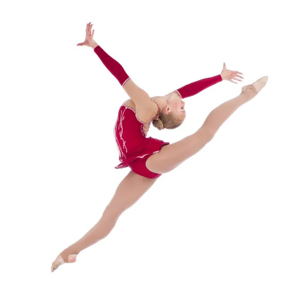 Beautiful girl gymnastlc leg up — Stock Photo, Image