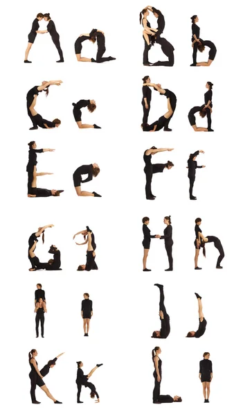 O alfabeto de A a L formado por humanos — Fotografia de Stock