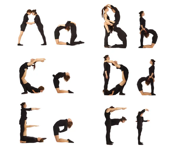 A, B, C, D, E e F lettere abc formate da esseri umani — Foto Stock