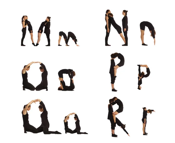 由人类组成的 m、 n、 o、 p、 q 和 r abc 字母 — 图库照片
