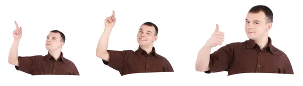 Collage de un joven señalando y mostrando ok — Foto de Stock